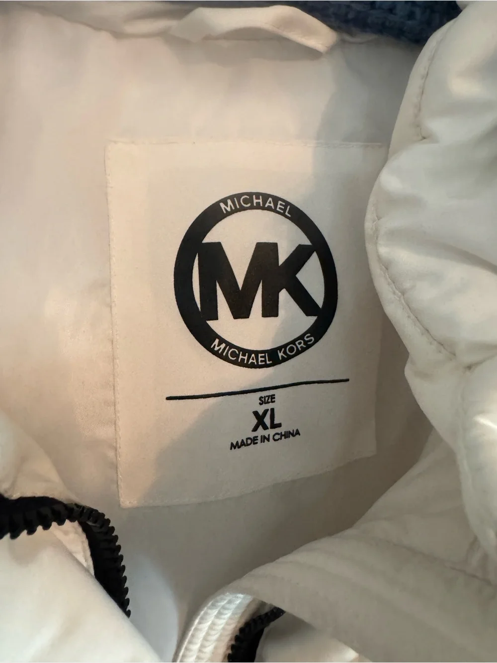 Michael Kors White Quilted Puffer Jacket with Black Faux Fur Trim
